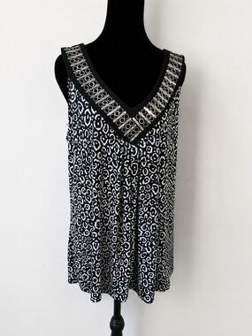 Vintage Choices Embellished Tank Top Large Black White Animal Print